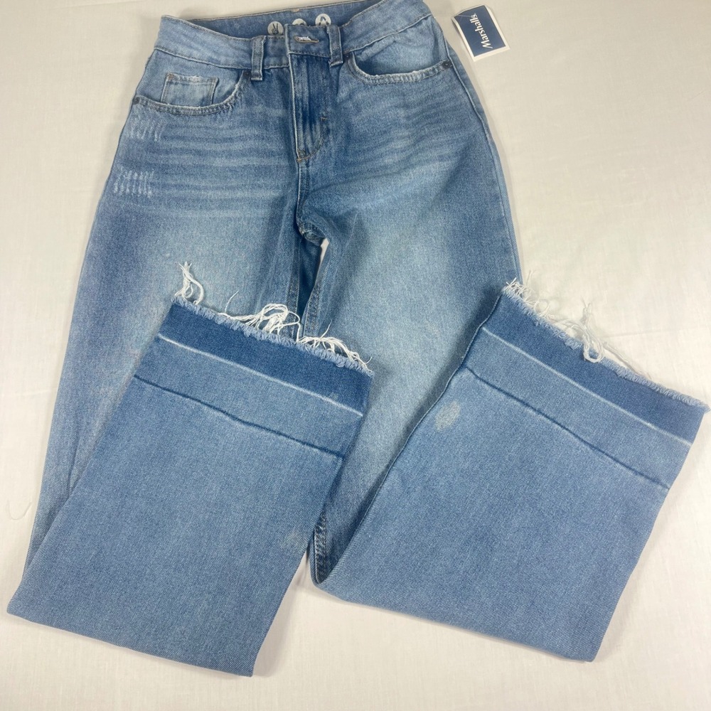 Rewash Super High Rise Wide Leg Jeans Light Wash Raw Hem Size 0 24 Eco Friendly